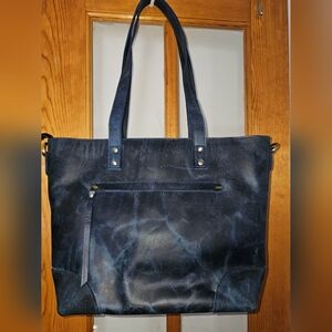 Elegant, Functional, Sturdy Navy Blue Leather Tote Bag